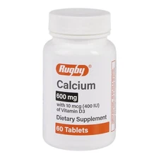 RugBy Calcium 600 mg with Vitamin D3, Dietary Supplement for Bone, 60 Tablets