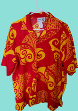 Makani Men  s 100 Microfiber Tribal Button Front Hawaiian Shirt Red Large LG