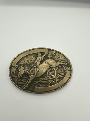 VTG Belt Buckle Rodeo Tony Lama Bucking Bronco Cowboy Brass A+ Condition