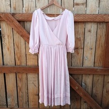 Handmade Dainty Blush Tiny Floral  V-Neck Tea Dress 80s Vintage XS