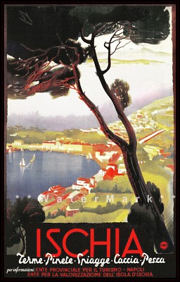 Ischia Italy 1948 Gulf Of Naples Island Vintage Poster Print Italian Tourism Art