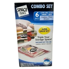 Space Bag Combo Set of 6 Vacuum Storage Bags 2 L 2 M 1 XL 1 Travel Compression