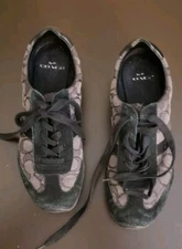 Coach Kelson Shoe Womens Size 7.5 B Signature Suede Lace Up Sneakers Black Grey