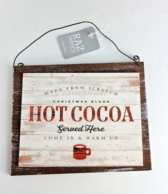 HOT COCOA Wooden Sign by RAZ Imports  Jamie Schultz 6'' x 4.5'' - New w/Tags