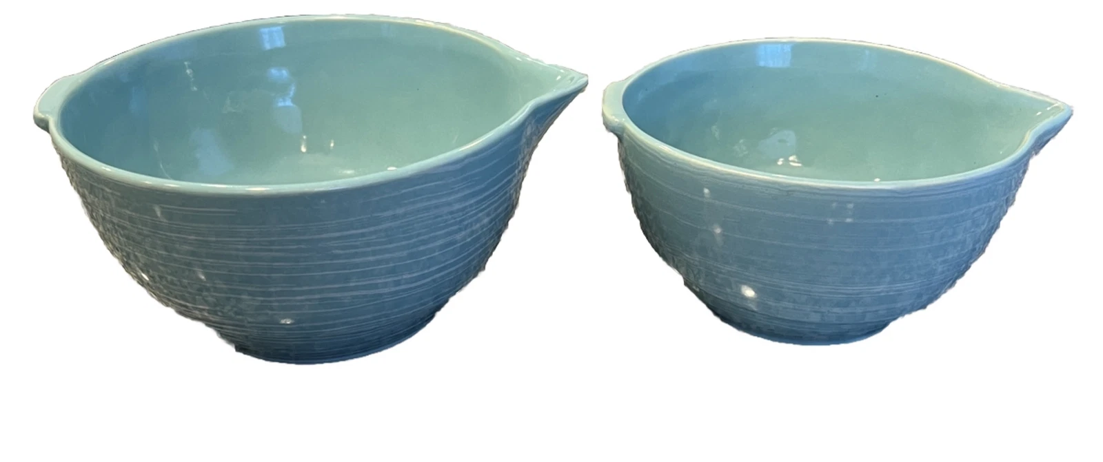 1950s Retro Esmond Pottery USA Nesting Turquoise Measuring Bowls 2 & 4 Cup