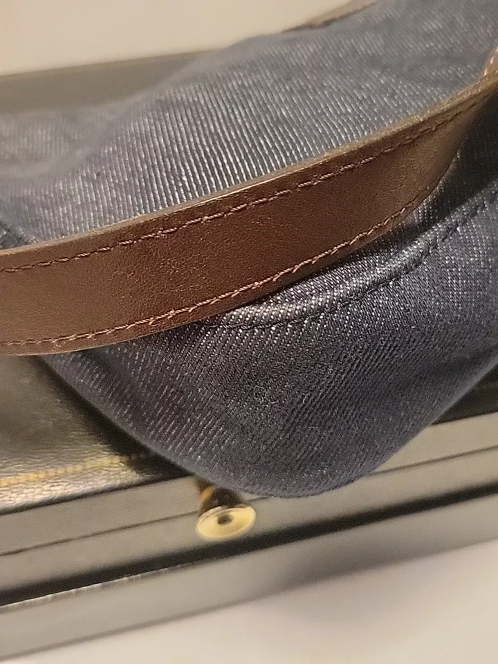 Longchamp Paris Denim Blue Brown Leather Strap Small Hobo Shoulder Bag Vtg  - Imagem 4 de 4