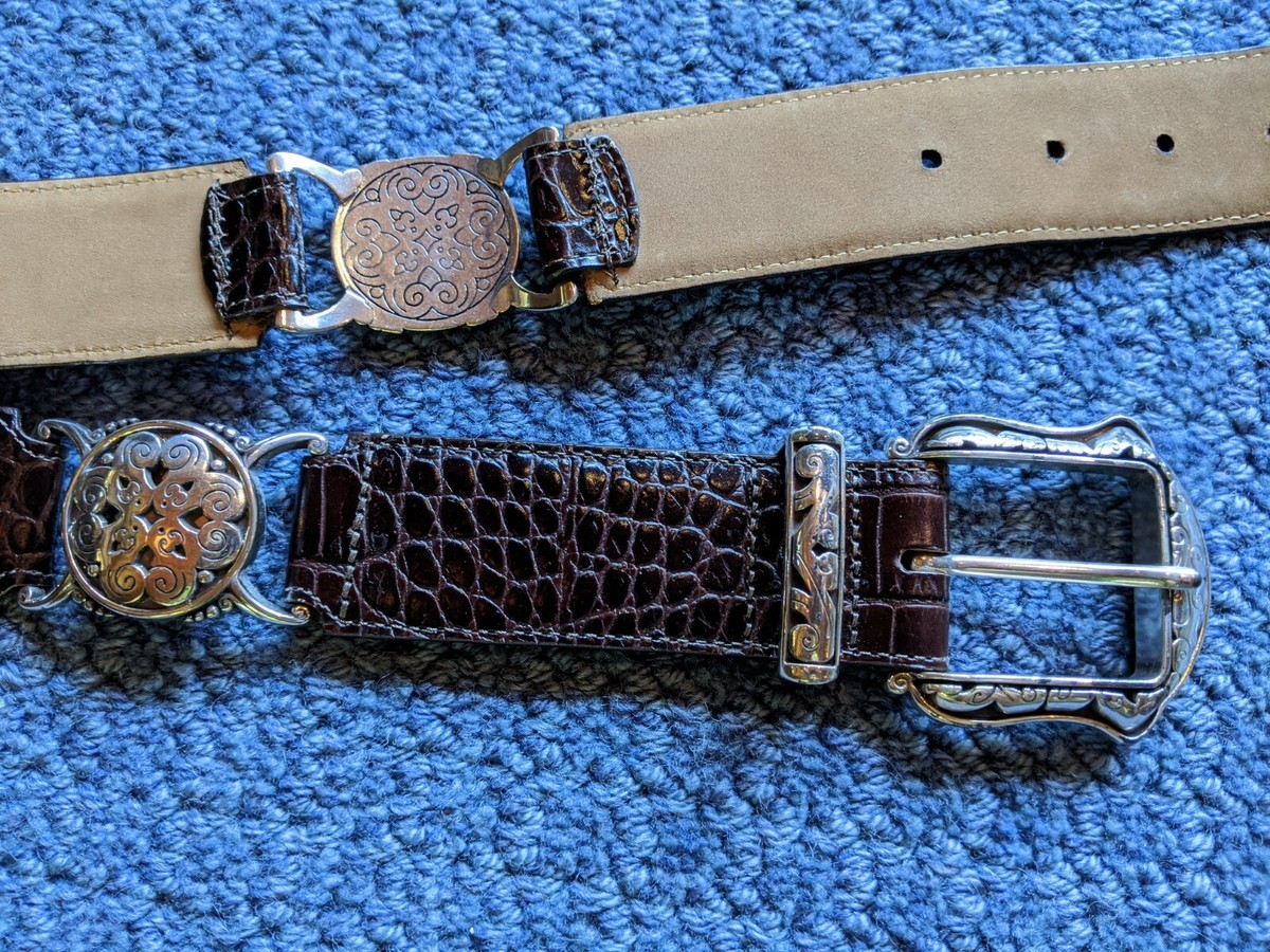 Brighton Brown Leather Belt Silver Buckle Charm Detail Size L 34” Brighton Embossed Brown Leather Belt Silver Buckle  main image 2