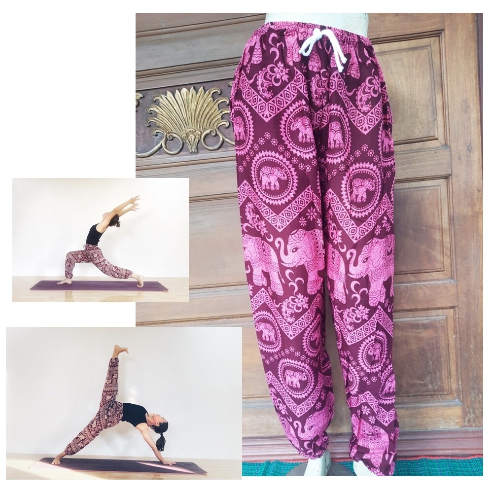 Elephant Pants Pink Trouser Thai Harem Unisex Elastic Waist Yoga