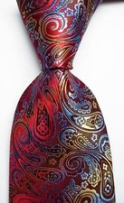New Classic Paisley Red Blue Gold JACQUARD WOVEN Silk Men's Tie Necktie