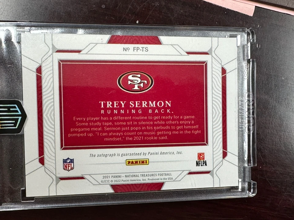 2021 Panini National Treasures Trey Sermon FP-TS Field Pass Auto 5/10 - Image 2 of 2