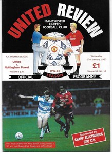 programme utd 1993 football man nottingham forest jan