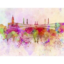 Painting Illustration Abstract Cityscape Sky Mecca Saudi Arabia Framed Art Print