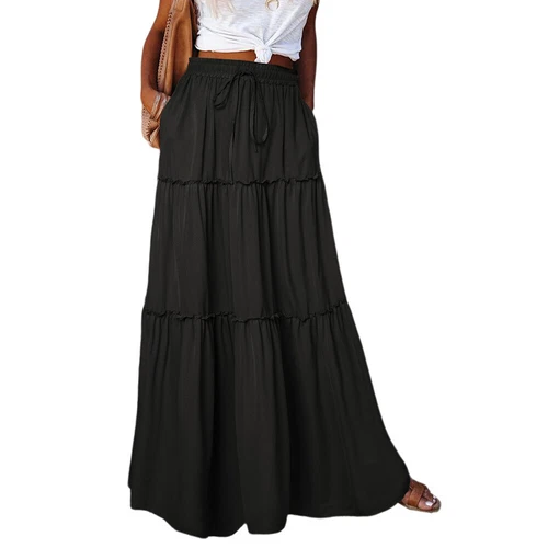 Mujeres Bohemia Cintura Alta Falda Larga Damas Vacaciones Columpio Suelto Boho Maxi Faldas - Imagen 15 de 30