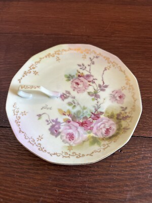 Royal Crown Chantilly Rose Hand Painted Lemon Dish P. Kent Signed Gold Gilt 1948