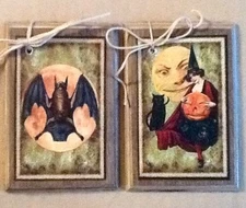 5 WOODEN Handcrafted Halloween Hang Tags,Ornaments,Bowl Fillers,ORNIES SETr1