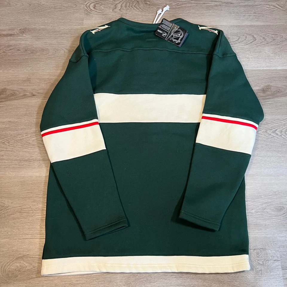Novo com etiquetas Minnesota Wild pulôver com cadarço forrado de lã suéter NHL tamanho grande - Imagem 2 de 4