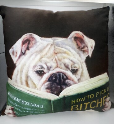 Vintage Reading Bulldog  How To Pick Up Bitches  Throw Pillow