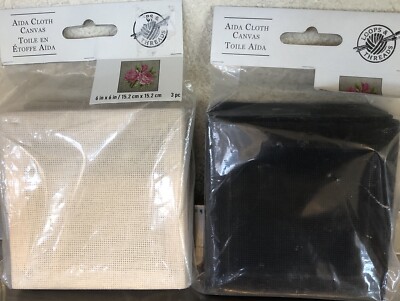 2 Sets Aida Cloth Canvas Loops and Threads 3 pack Canvas 6'' x 6'' NEW Beige Black