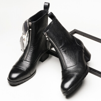 Fall Winter Front Zipper Ankle Boots Mens Real Leather Pointed Toe