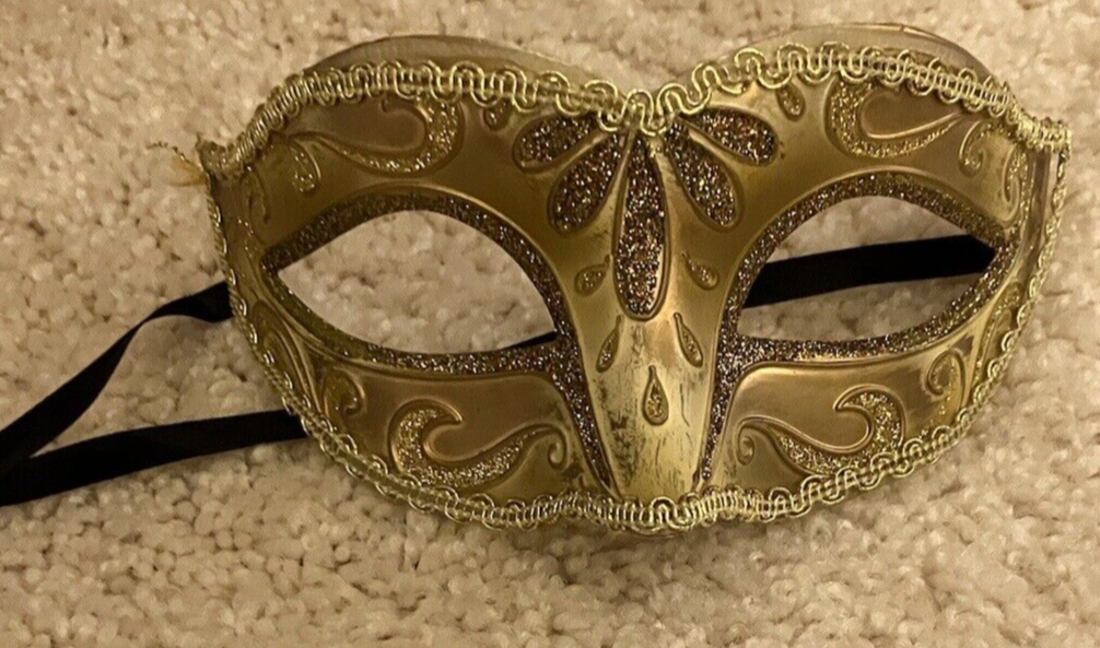 Venetian eye mask gold glitter costume Party prom Masquerade Ball MARDI GRAS EUC-image