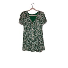 Lulus Daisy Floral Mini Dress Green Button Front Lace Up Back Size Small