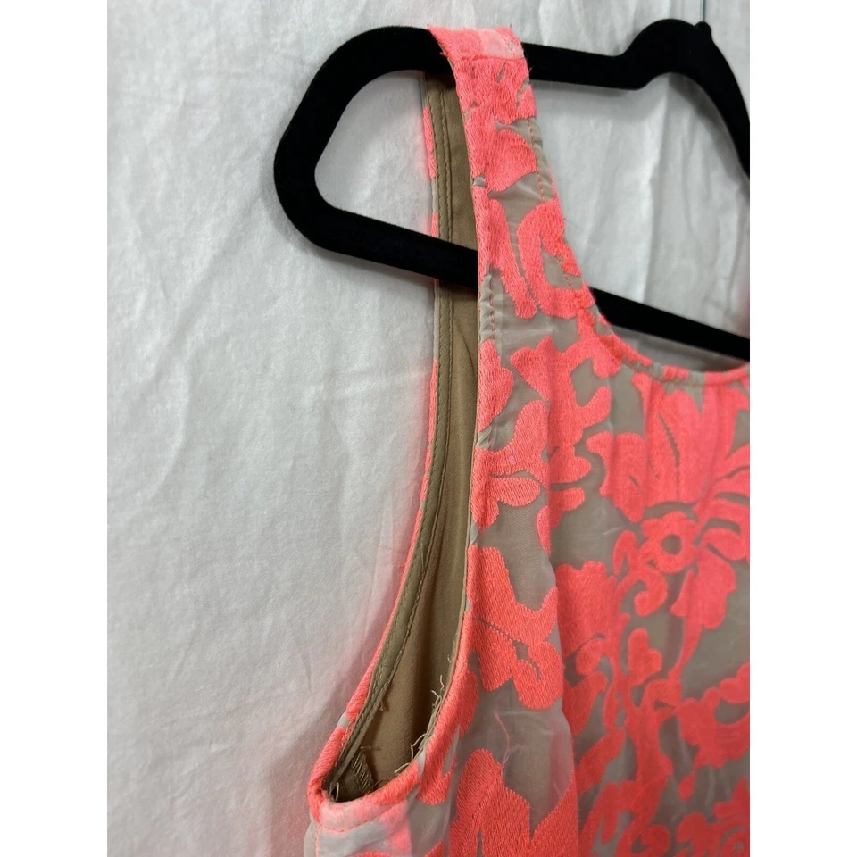 Vestido Vaina Coral Encaje Superpuesto Malla Transparente Desnudo Forrado Dobladillo Festoneado Mujeres Foto 2 de 4