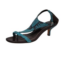 Donald L Pliner Sandals Size 6 Turquoise Black Faux Snakeskin Kitten Heel Buckle