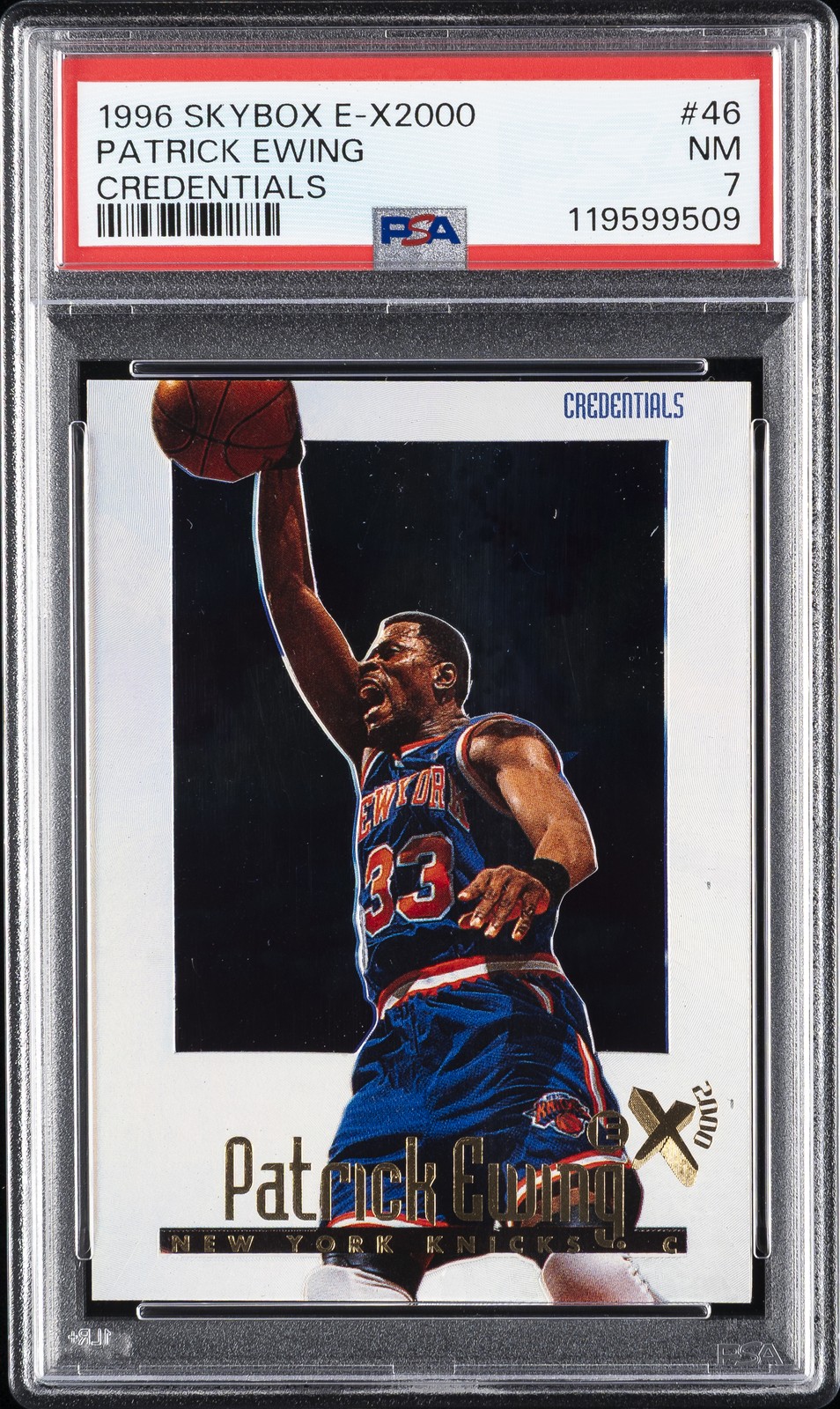 1996 SKYBOX E-X2000 CREDENTIALS #46 PATRICK EWING 293/499 PSA 7