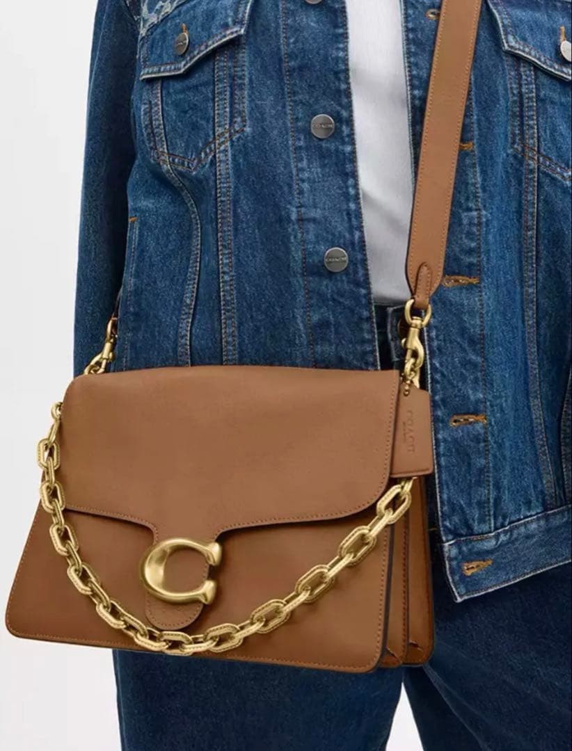 COACH Chain Tabby 26 Shoulder Bag Brown Leather Gold Chain 2Way Rare image 6