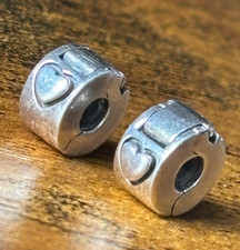 2 x CHAMILIA Sterling Silver LOVE Heart Lock Charms Stoppers Spacers Clips