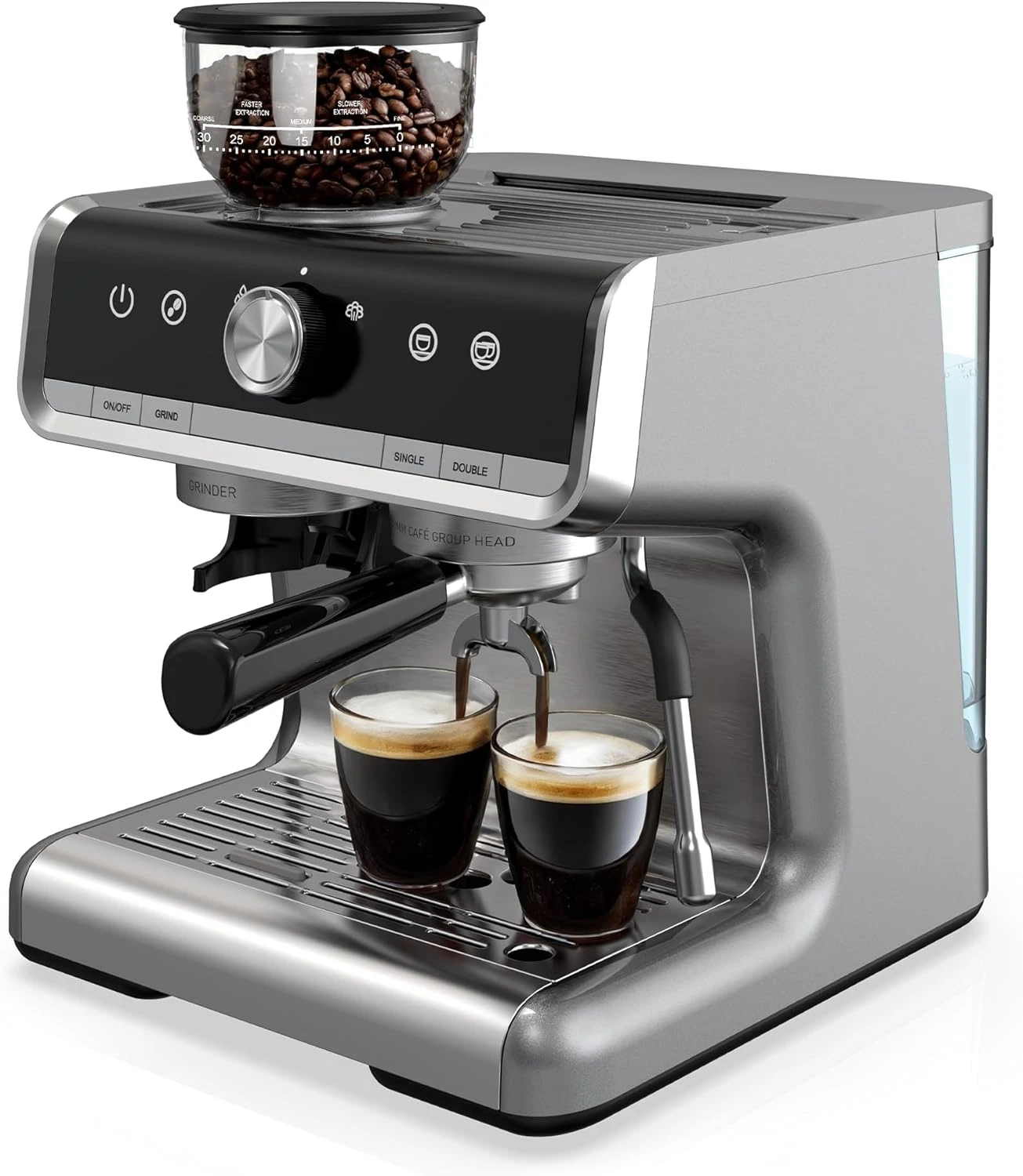 20 Bar Espresso Machine with Grinder & Milk Frother - Stylish Light Gray