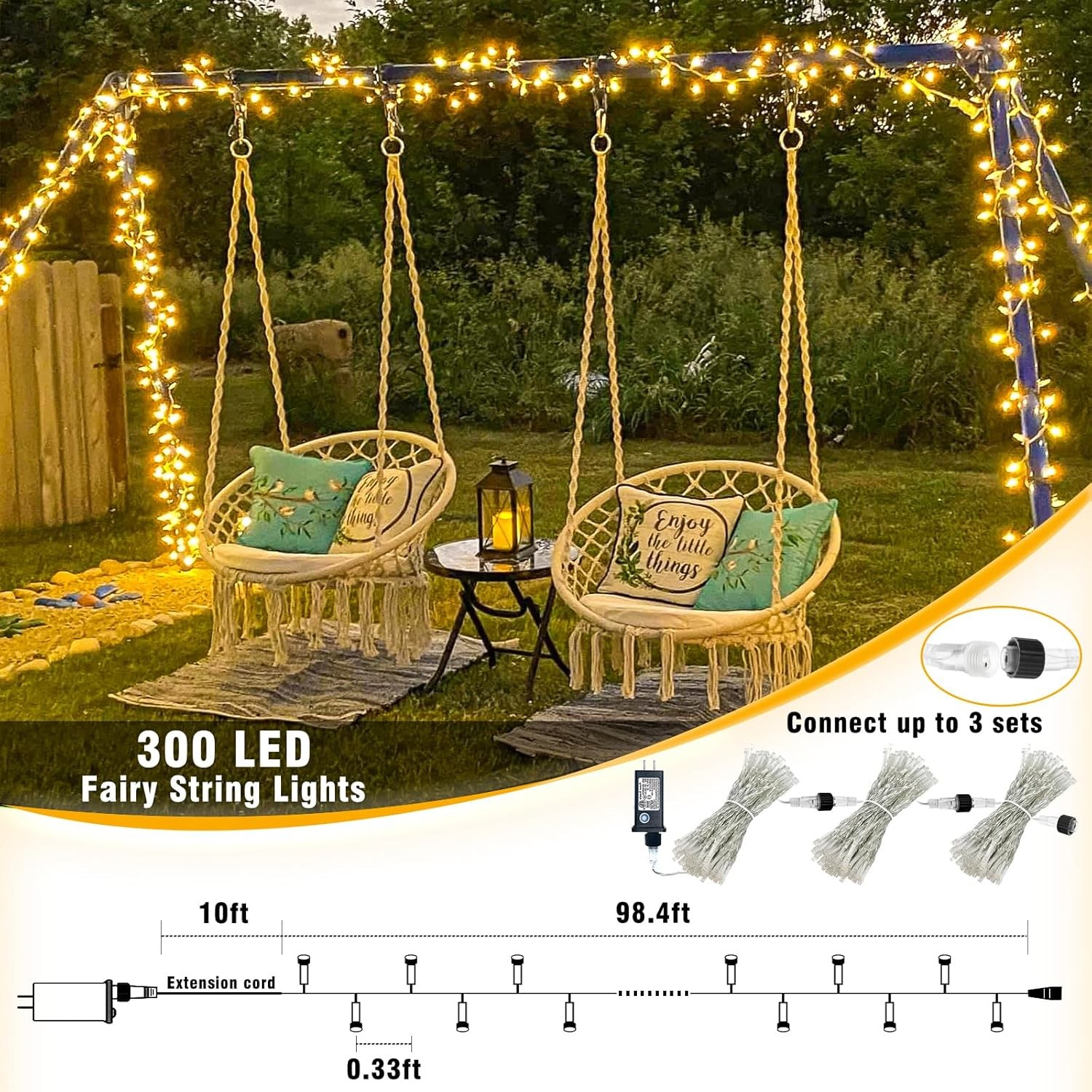 300 LED Christmas Lights Outdoor Indoor 100ft 300LED/100FT, Warm White 