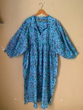 Beautiful Floal Summer blockprint cotten dress Deep Neck with string  gift item