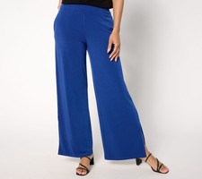 Susan Graver Every Day Petite Liquid Knit Wide Leg Ankle Pants Dark Royal Blue 4