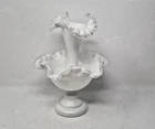 VTG Fenton Silver Crest Single Horn Epergne White Glass Silvercrest