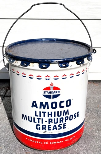 Vintage 1960 STANDARD AMOCO Lithium Multi-Purpose Grease 5 Gallon Bucket Oil Can