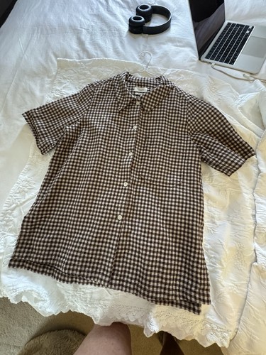 Toast Brown Gingham 100% Cotton Blouse Size M - Picture 8 of 13