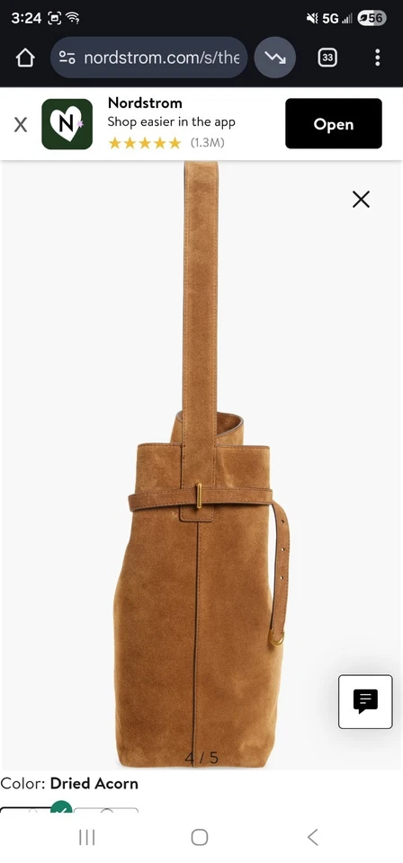 The Essential Belted Suede Bucket Tote Color Dried Acorn Msrp Back Fri $173/$240 - Image 4 of 4
