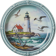 Seagull Metal Sign 8X8In round Coastal Plaque for Beach Cabin Wall Decor Ocean L