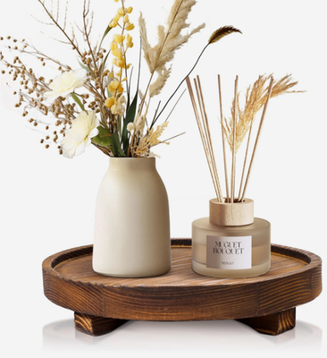 #ad DEBETOOL Round Wooden Decorative Tray Rustic Wood Soap for Brown $126.30