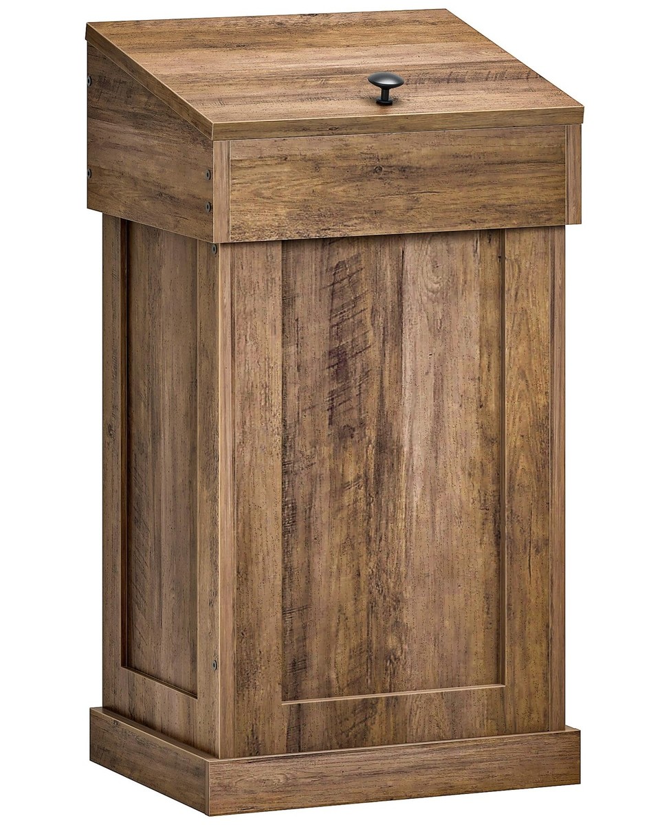 Trash Can Cabinet, Wooden Trash Bin with Lid, 17 Gallon Garbage