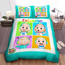 Funny Cocomelon Listening To Music Full Bedding Duvet Covers Set 4pcs 