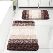 Bathroom Rugs Sets 2 Piece, Shaggy Soft and Absorbent Microfiber Bath Rugs,