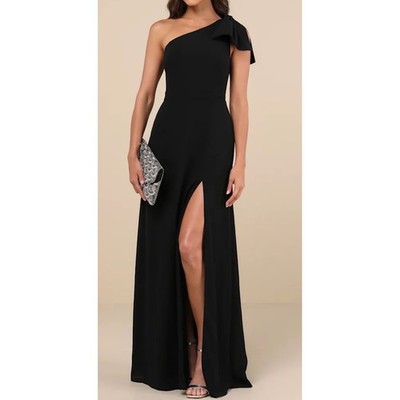 NWT Lulus Size Medium Simply Brilliant Black One-Shoulder Bow Maxi Dress