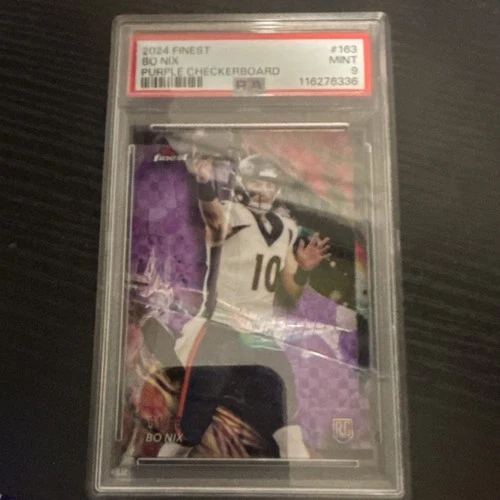 2024 Topps Finest Bo Nix #163 Purple Checkerboard Refractor PSA 9 Rookie /99