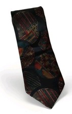 LONDON FOG Dark Abstract, Geometric Pattern 59" Made In USA Necktie Fabric Italy