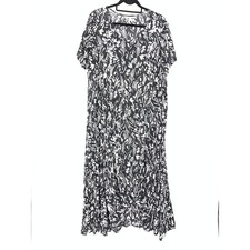 Woman Within Short Sleeve Maxi Dress Womens Size Large Black White Floral Print