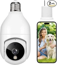 [2 pk] Light Bulb Security Camera, Wireless WiFi 2K Outdoor Dome Camera