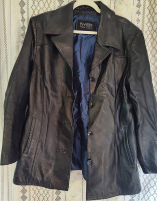 Wilsons Leather Pelle Studio Men's Black Leather Blazer Jacket Notch Lapel XL