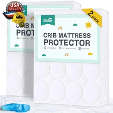 Crib Mattress Protector Sheets Waterproof 2 Pack, Quilted Crib Mattress Pad Cove